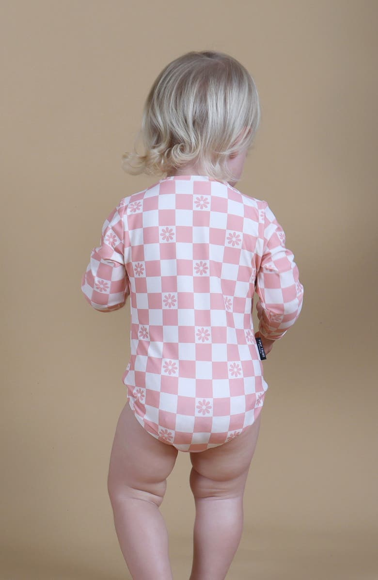 TINY TRIBE Daisy Check Long Sleeve One-Piece Rashguard Swimsuit, Alternate, color, 