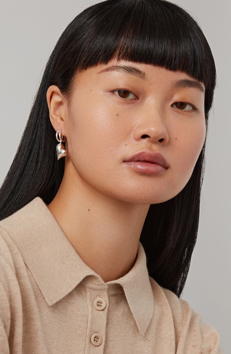 Jenny Bird Heart Huggie Hoop Earrings, Alternate, color, High Polish Silver