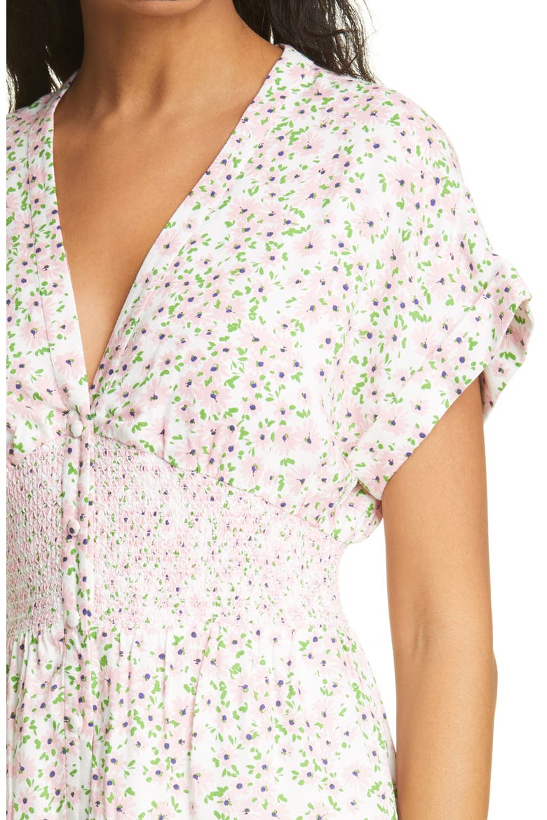 Keela Floral Smocked Minidress, Alternate, color, MONTEREY DITSY SOFT WHITE