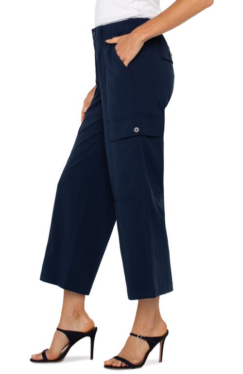 Liverpool Los Angeles High Waist Crop Wide Leg Cargo Pants In Dark Navy
