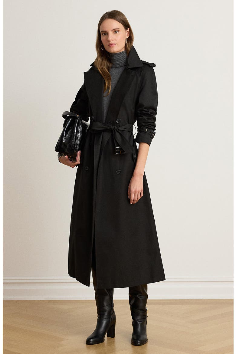 Double Breasted Belted Trench Coat, Alternate, color, BLACK