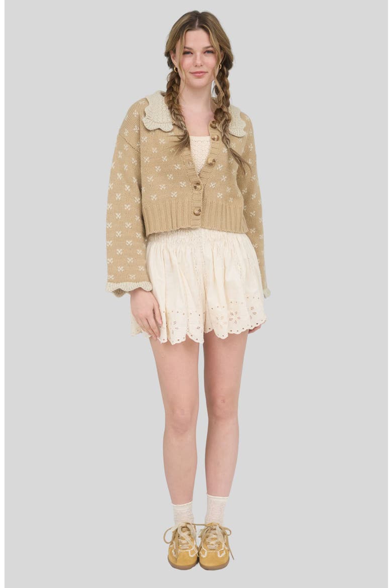 Knit Collar Cardigan, Alternate, color, KHAKI