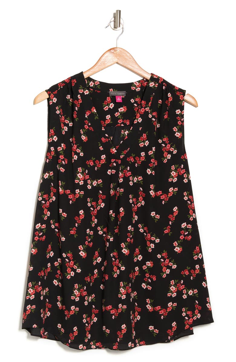 Vince Camuto V-Neck Floral Blouse, Alternate, color, Black/ Red