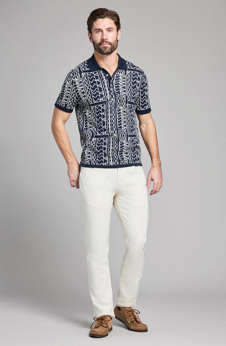 Billy Reid Geo Stitch Cotton Sweater Polo, Alternate, color, Carbon Blue/ Tinted White