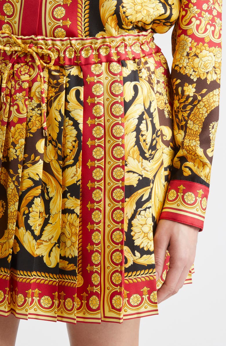Versace Barocco 92 Pleated Silk Twill Skirt, Alternate, color, Parade Red Black