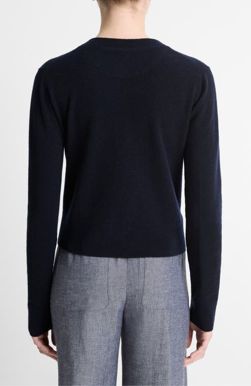 Shop Vince Tipped Half Moon Cardigan In Coastal/optic White