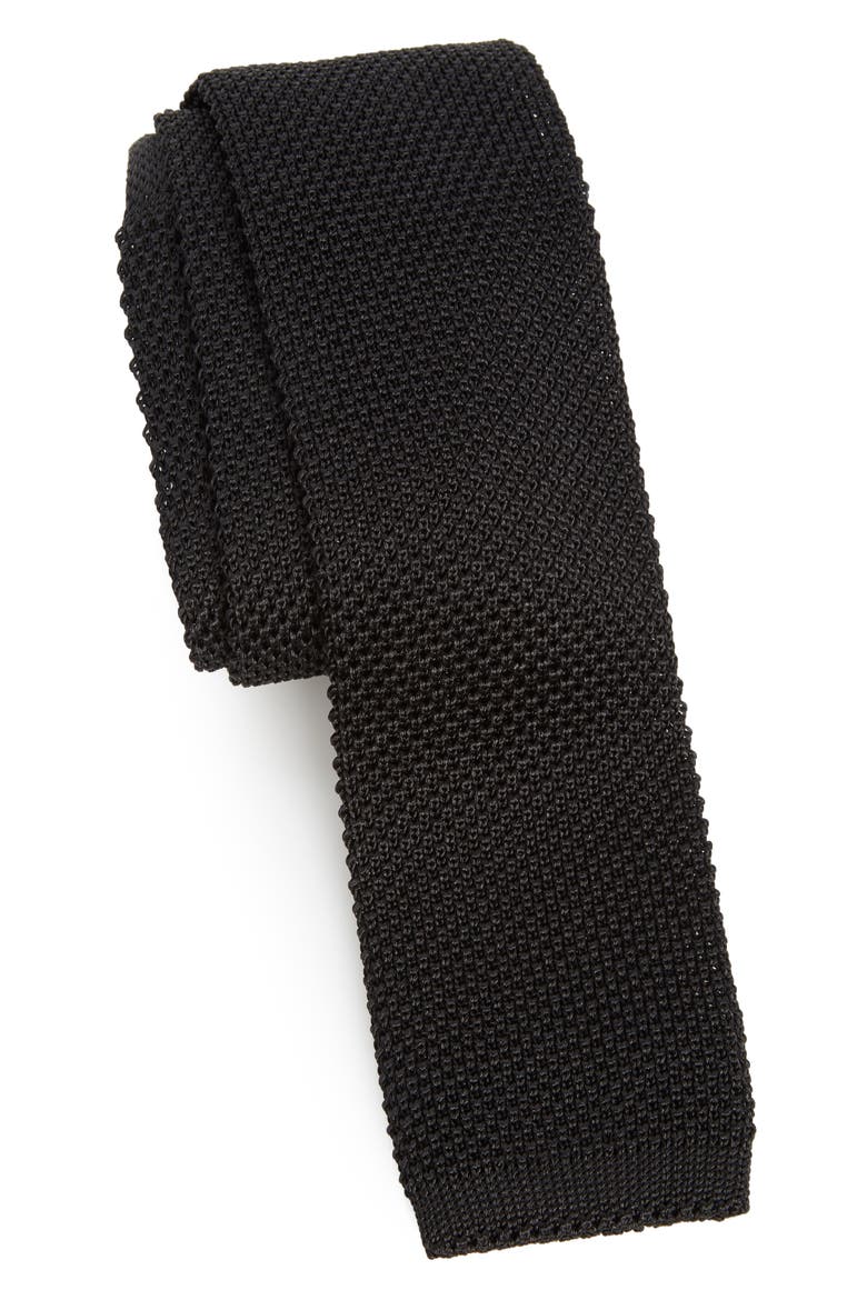 Stuart Silk Knit Tie, Main, color, BLACK
