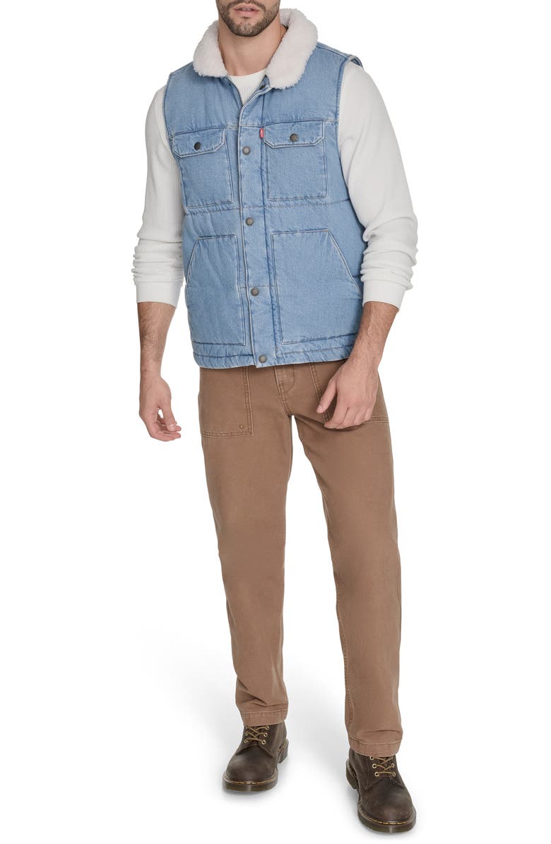 Levi's<sup>®</sup> Woodsman Denim Vest with Faux Shearling Collar, Alternate, color, Light Wash Denim