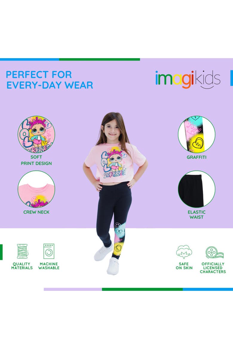 Roller Sk8er 2-Piece Cropped T-Shirt and Leggings Set, Alternate, color, Neon Pink Black