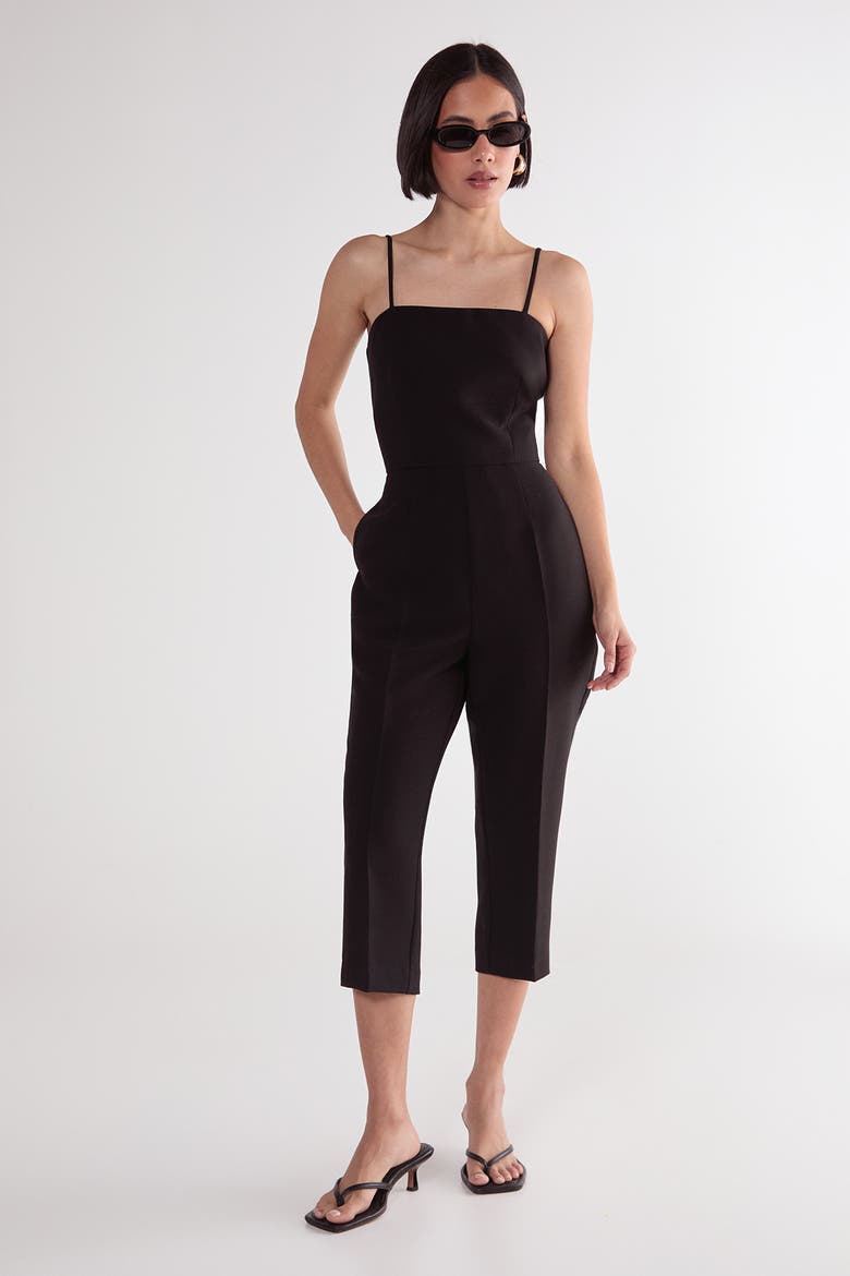 Tailored Capri Square Neck Playsuit, Main, color, Black