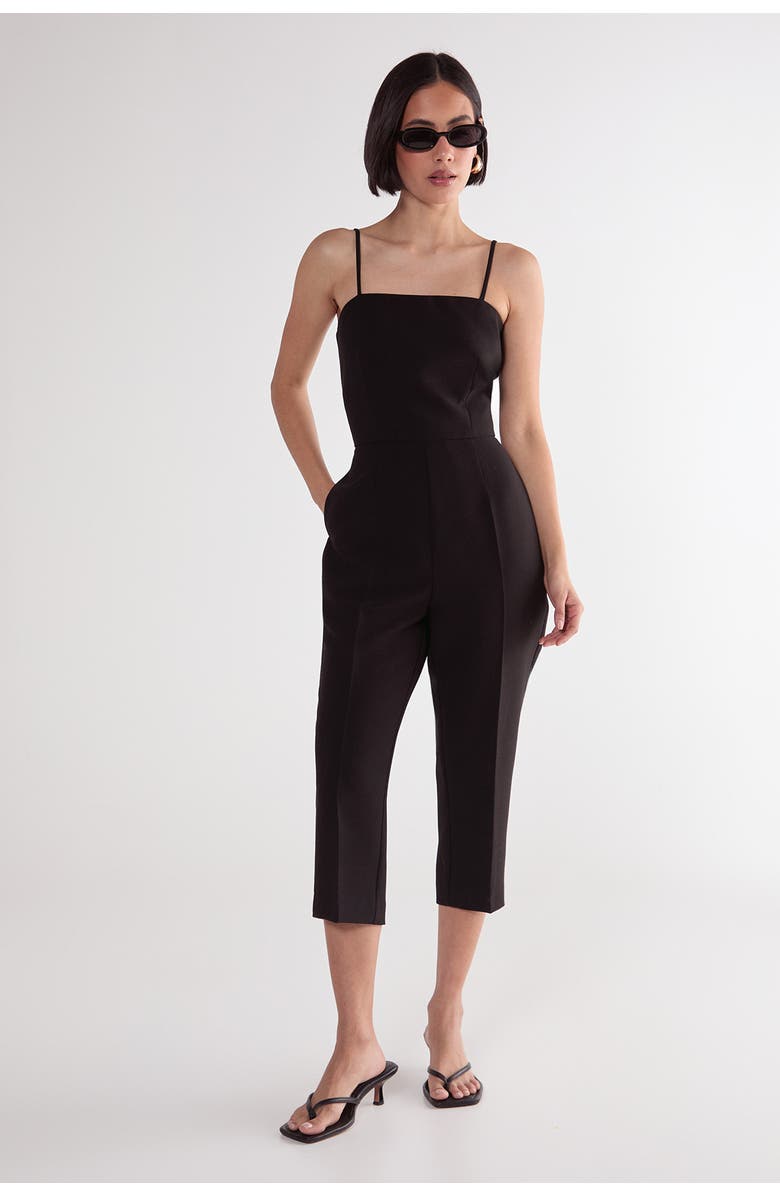 NASTY GAL Tailored Capri Square Neck Playsuit, Main, color, Black