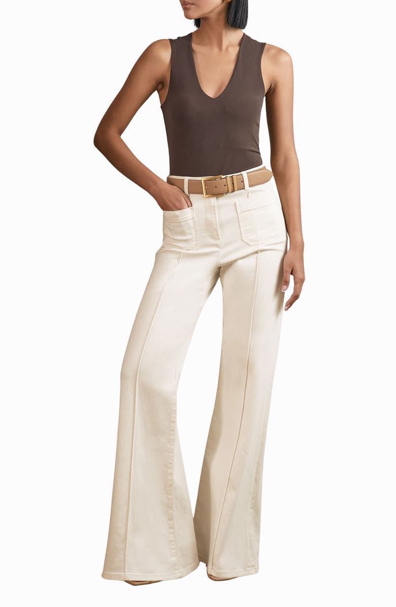 Reiss Sakura Pintuck Patch Pocket Wide Leg Jeans, Alternate, color, Ecru