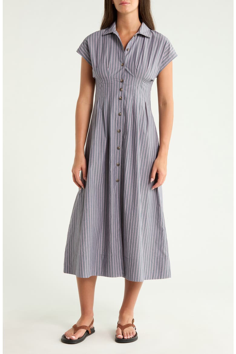 Arden Pima Cotton Midi Shirtdress, Main, color, NAVY/ LILAC STRIPE