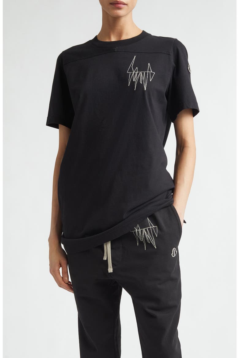 x Rick Owens Logo Embroidered T-Shirt, Main, color, BLACK