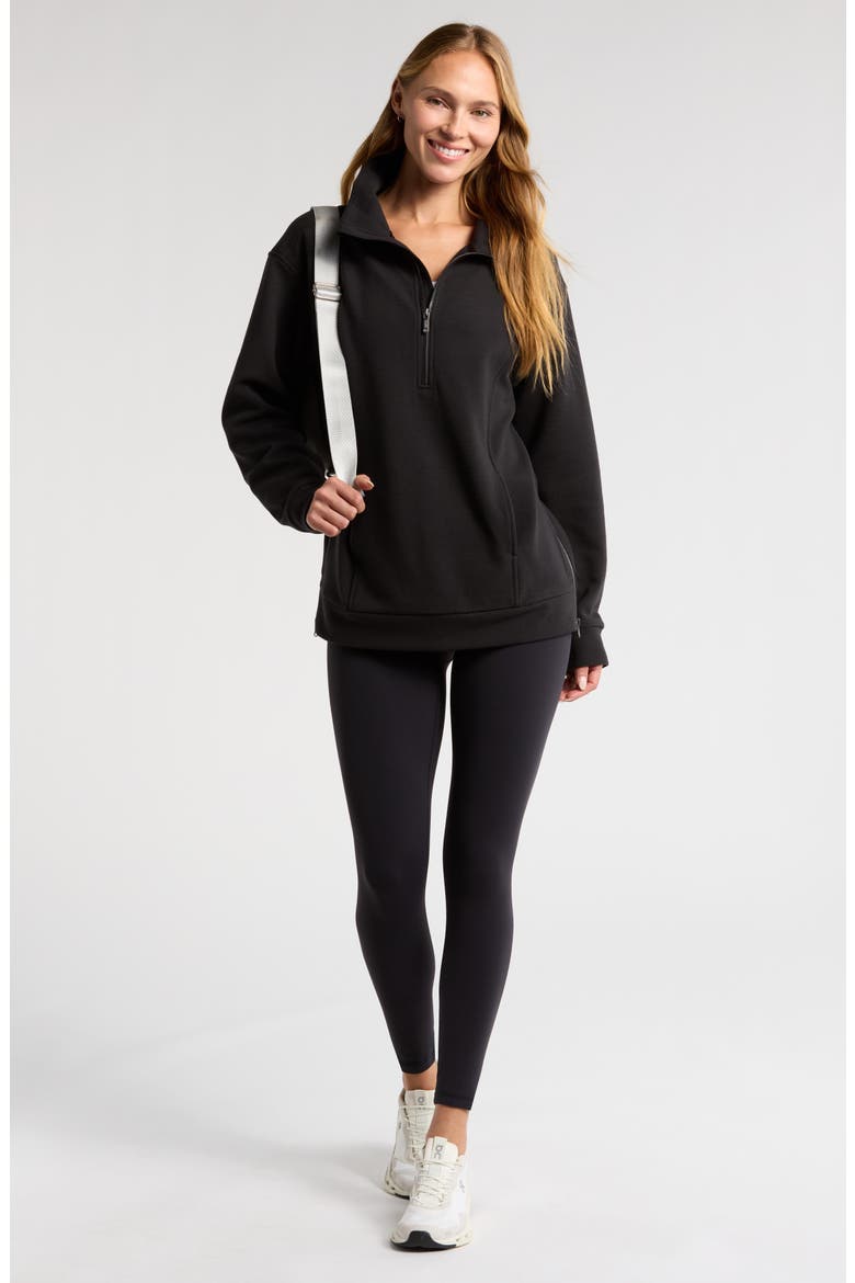 Half Zip Fleece Ottoman Pullover, Alternate, color, BLACK