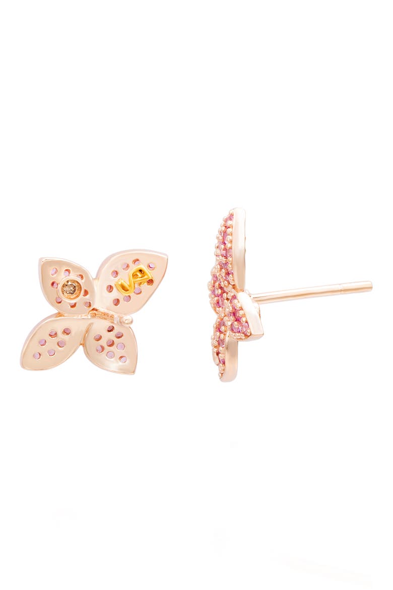 Pavé Pink Sapphire Floral Stud Earrings, Alternate, color, PINK