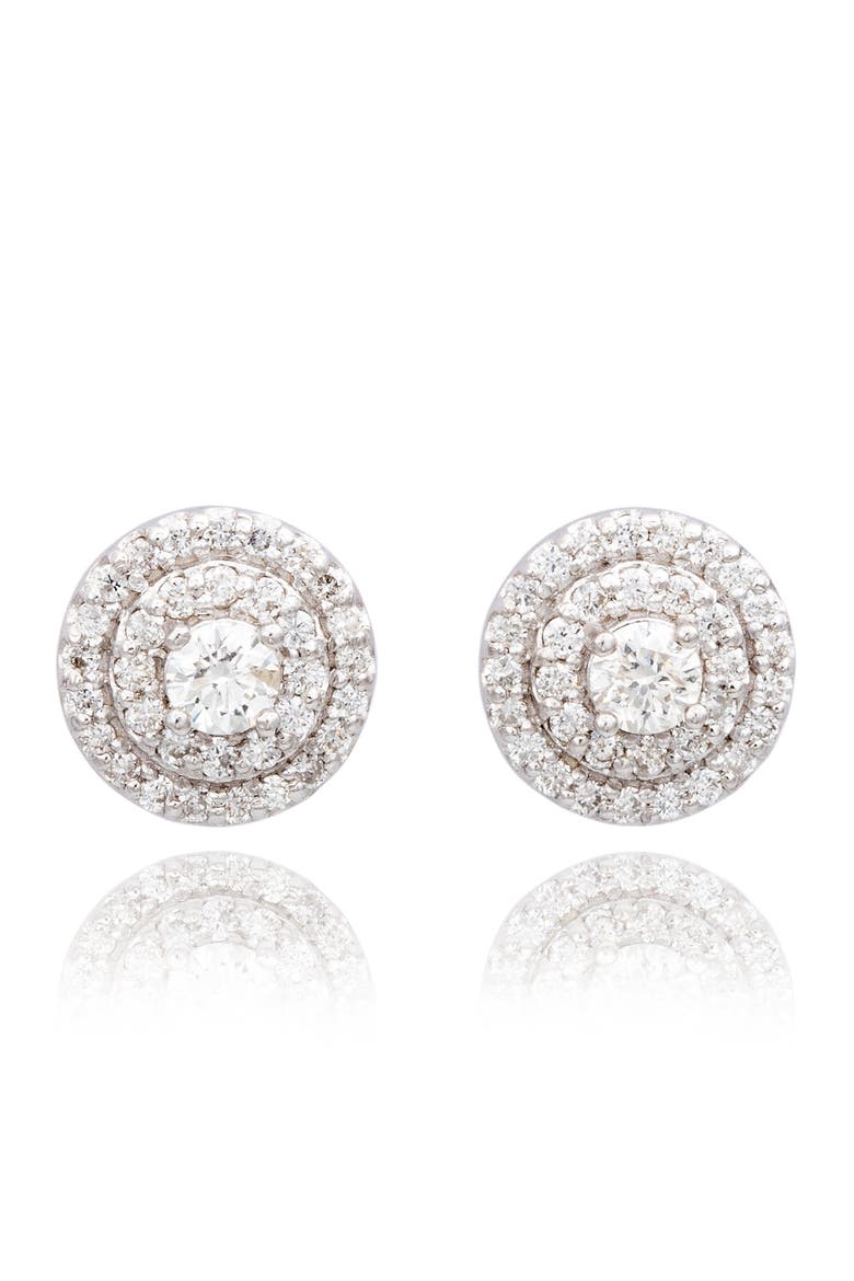 14K Gold Diamond Double Halo Stud Earrings, Main, color, White Gold