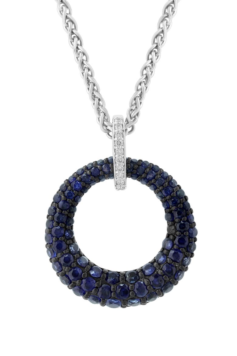Sapphire & Diamond Circle Pendant Necklace, Alternate, color, BLUE