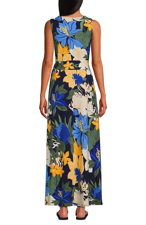 Lands' End Cotton Modal Sleeveless Tie Waist Maxi Dress In Navy Multi Floral Bloom