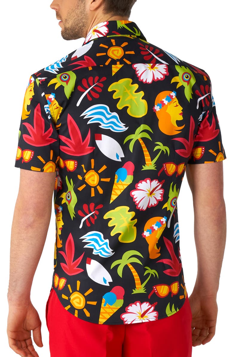 OppoSuits Tropical Thunder Stretch Short Sleeve Button-Up Shirt, Alternate, color, Black