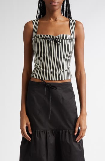 Miaou Laced Imogene Corset Green Stripe In Cream Stripe
