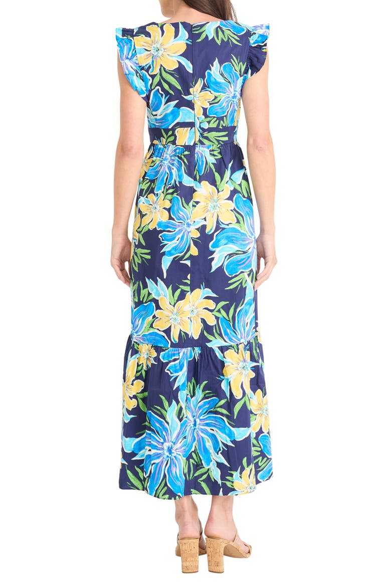 Floral Ruffle Midi Dress, Alternate, color, NAVY/ BLUE