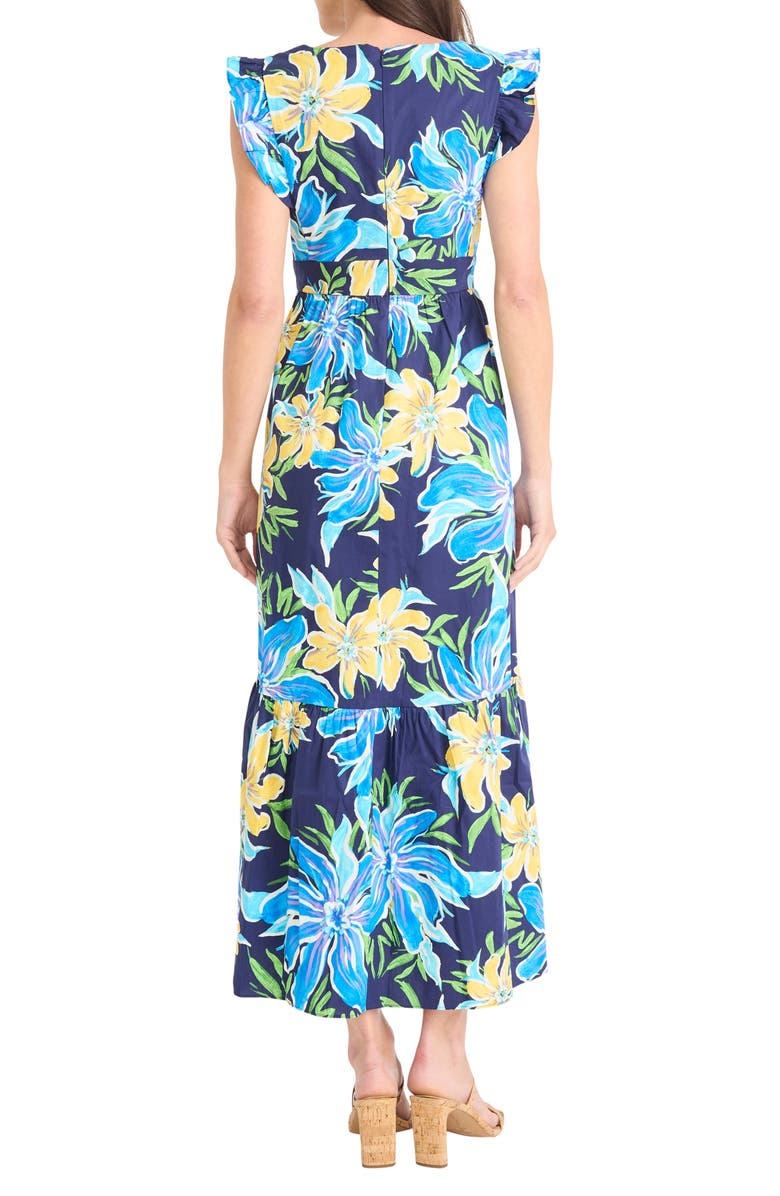 Maggy London Floral Ruffle Midi Dress, Alternate, color, Navy/ Blue