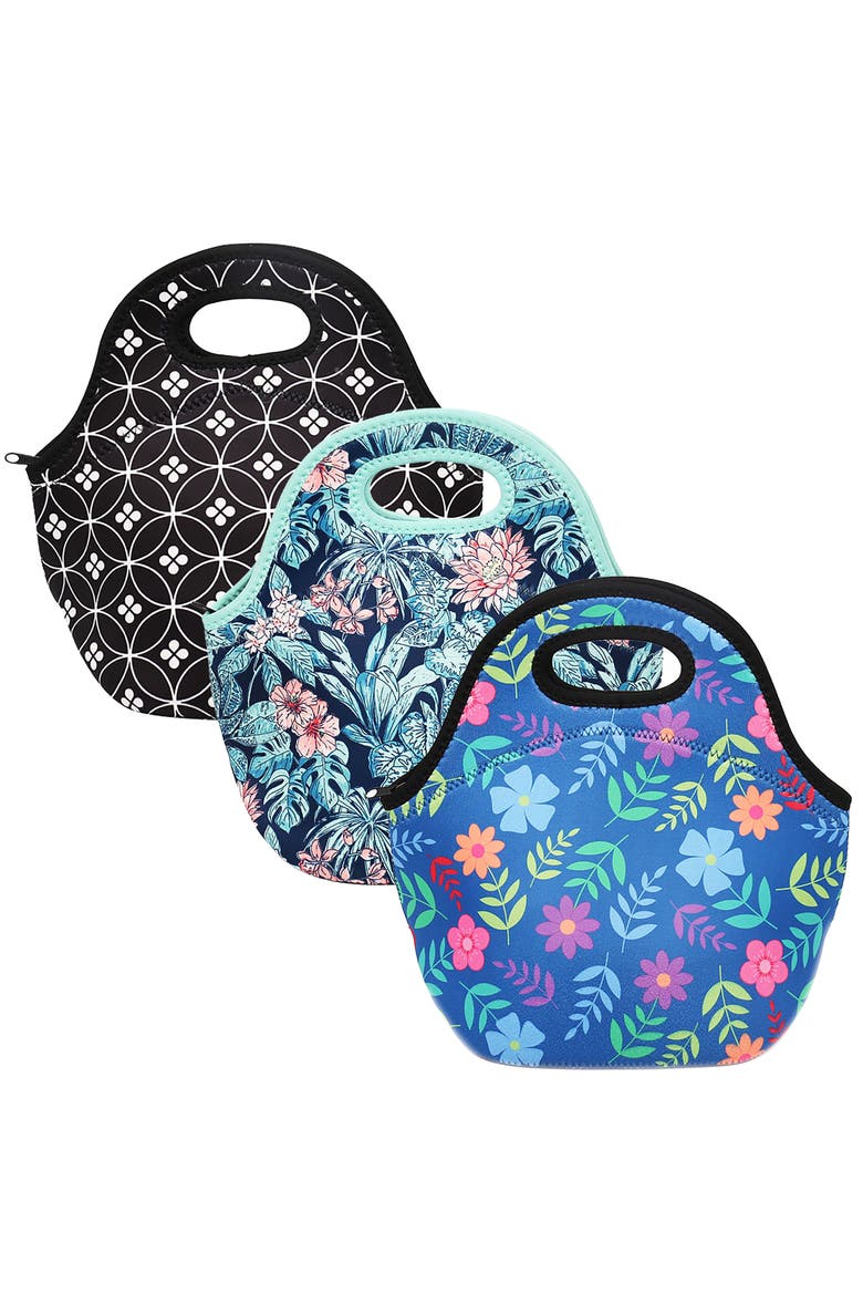Insulated Neoprene Womens Lunch Bags, 3 Piece Set, Main, color, Blue