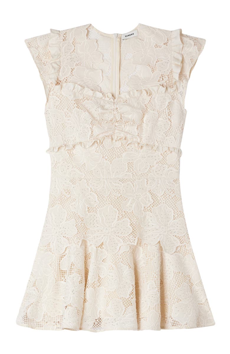 SANDRO Short guipure dress, Alternate, color, Ecru