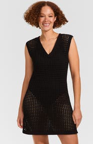 Lands' End Cotton Open Knit V-Neck Swim Cover-up Dress