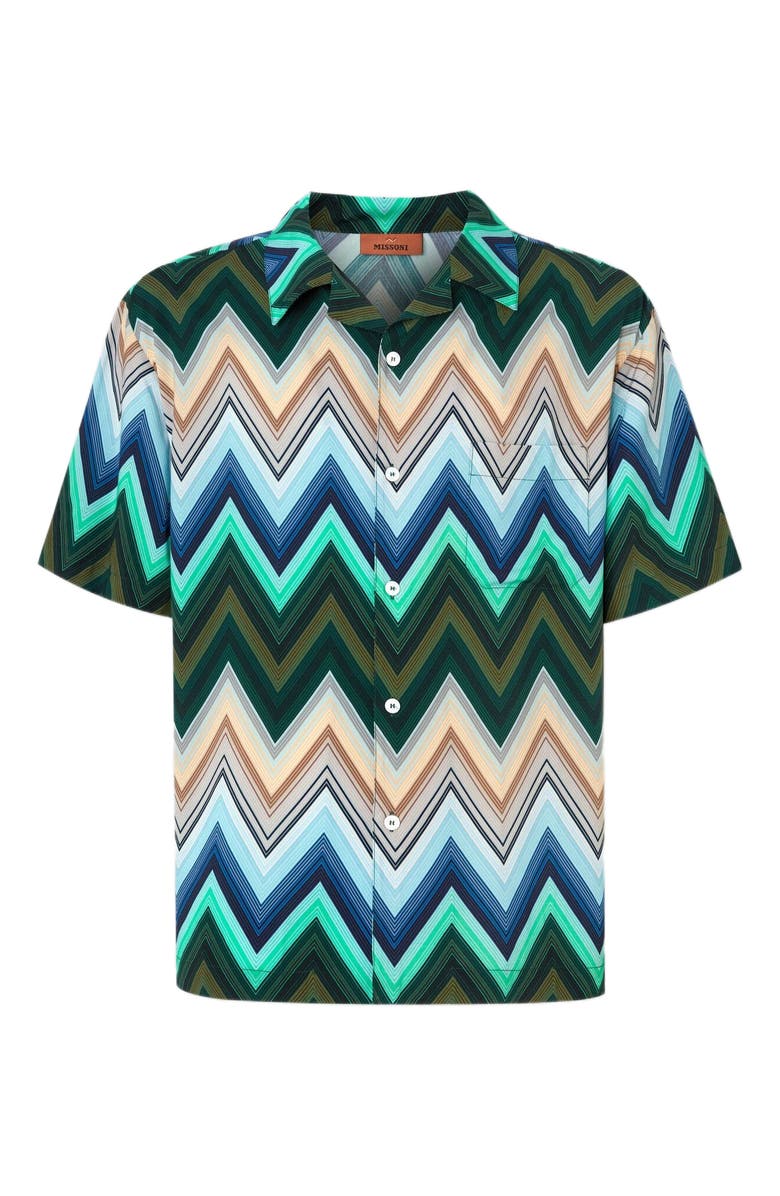 Missoni Viscose Bowling Shirt With Macro Zigzag And Breast Pocket, Alternate, color, Green