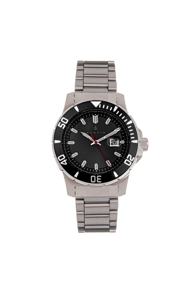 Nautis Admiralty Pro 200 Bracelet Watch w/Date, Main, color, Black