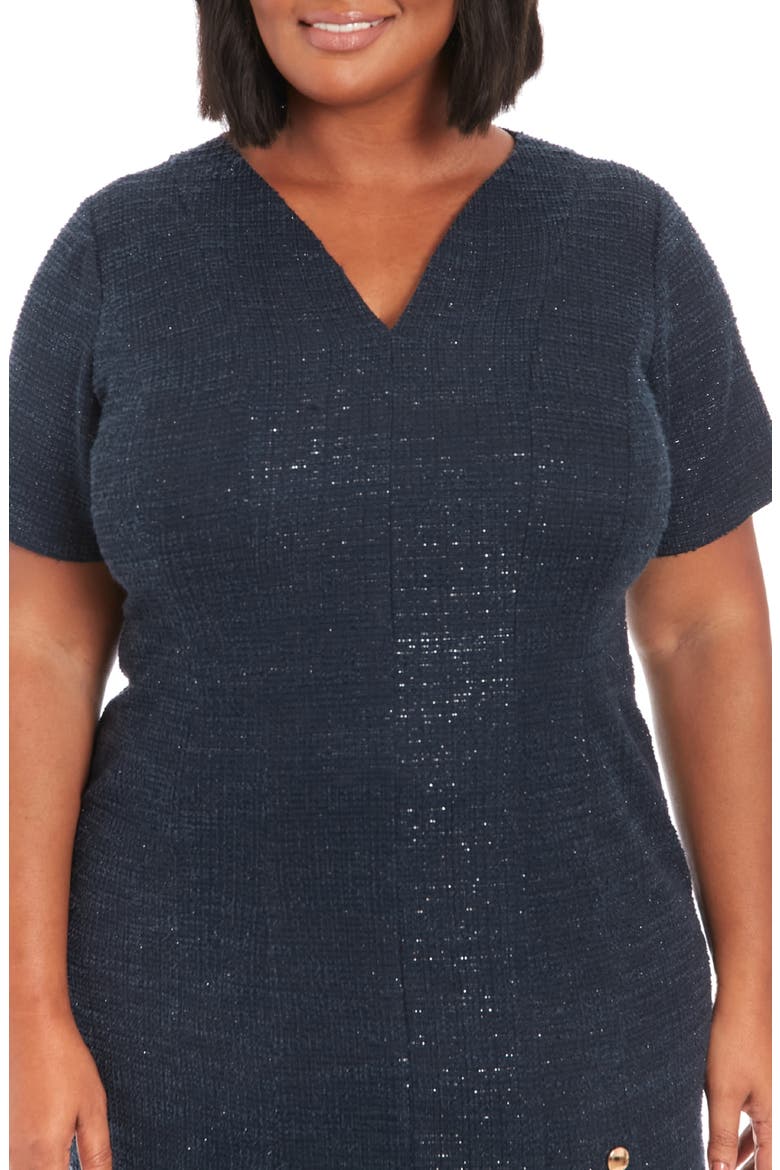 Short Sleeve Side Button Bouclé Sheath Dress, Alternate, color, NAVY
