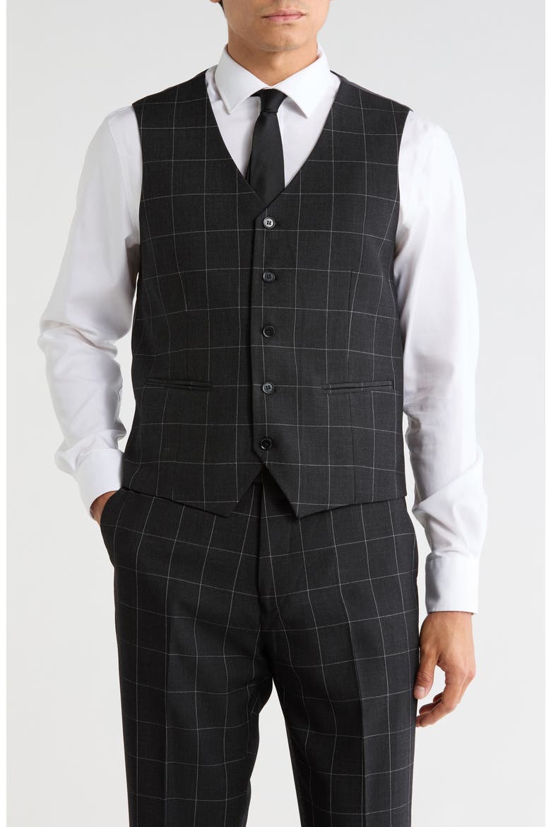 Windowpane 3-Piece Suit, Alternate, color, BLACK