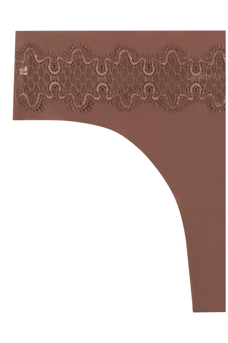 Soft Seamless Thong with Lace, Alternate, color, TOFFEE