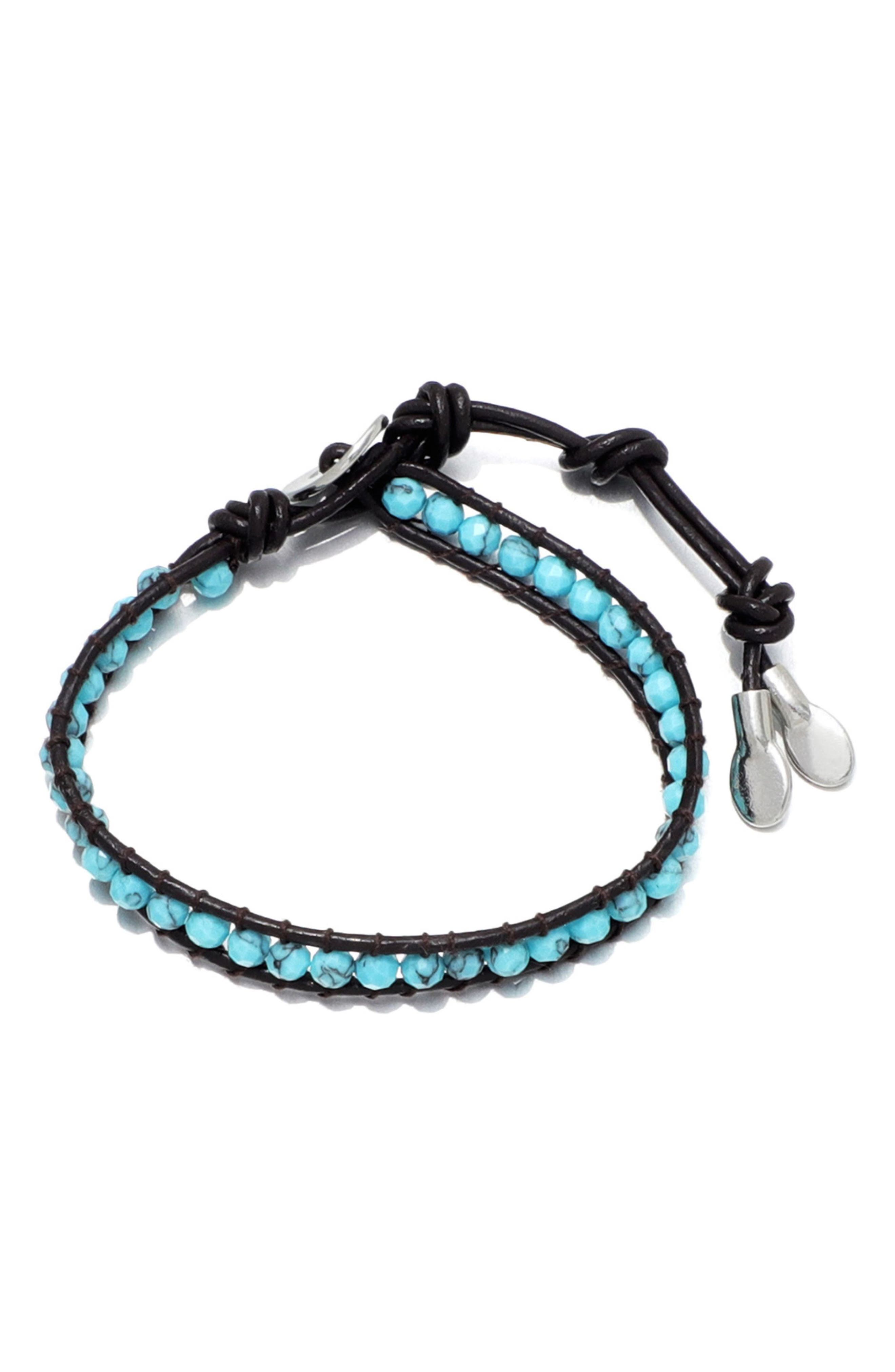 Turquoise Bead Leather Wrap Bracelet