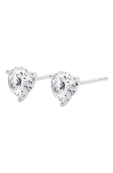 14K Gold Round Cut Near Colorless Lab-Created Diamond Stud Earrings - 1.5ct