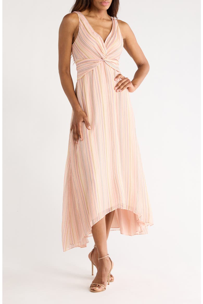 Anna Stripe Sleeveless Linen & Silk Dress, Main, color, PEACH MULTI