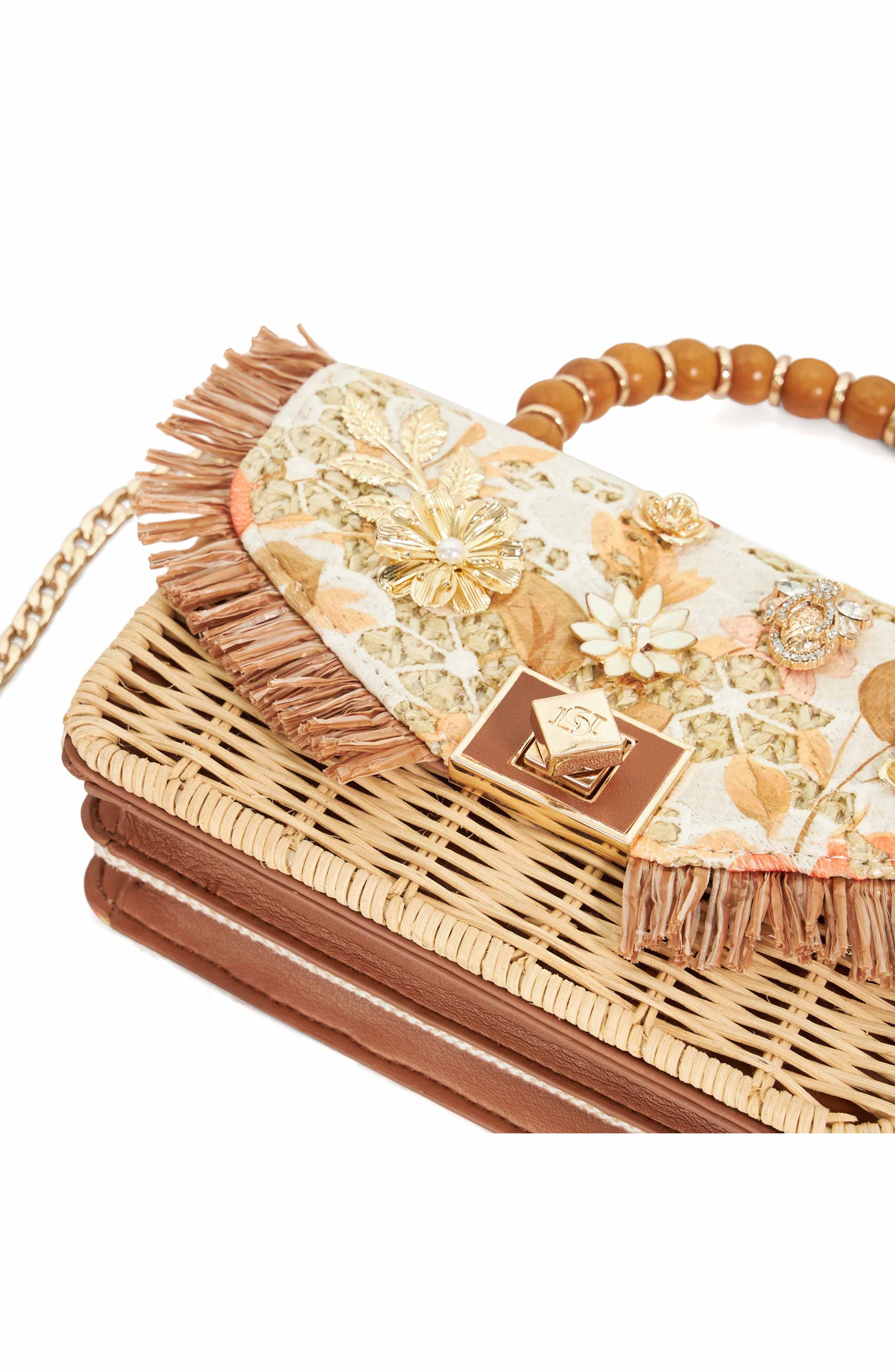 Dune London Blooms Raffia Bag, Alternate, color, Orange