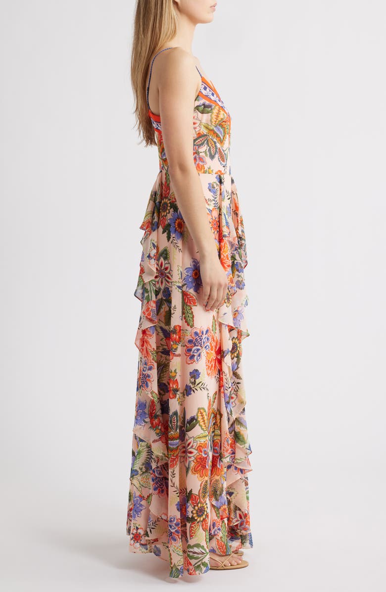 Eliza J Floral Cascade Ruffle Maxi Dress, Alternate, color, 