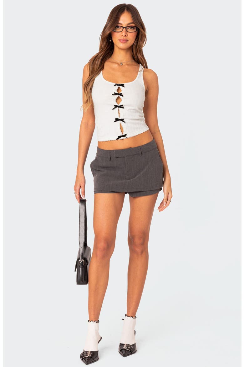 Pointelle Stitch Bow Cutout Tank, Alternate, color, WHITE