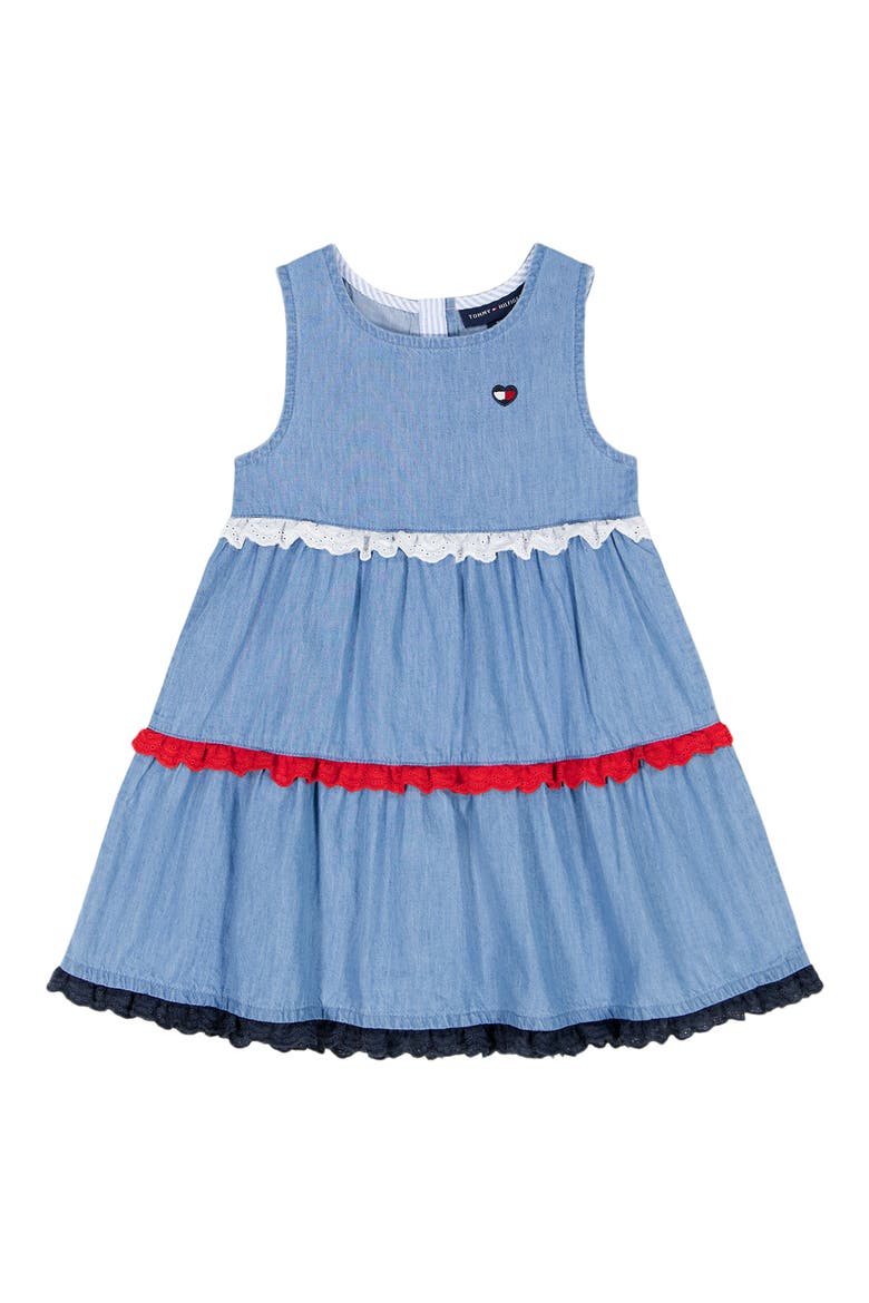 Tiered Denim Dress, Main, color, BLUE