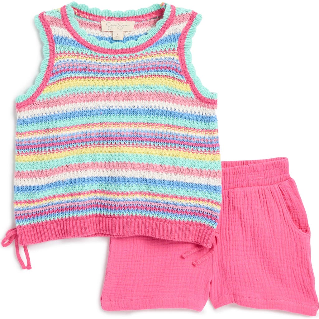Jessica Simpson Kids' Openwork Tank & Shorts Set In Pink