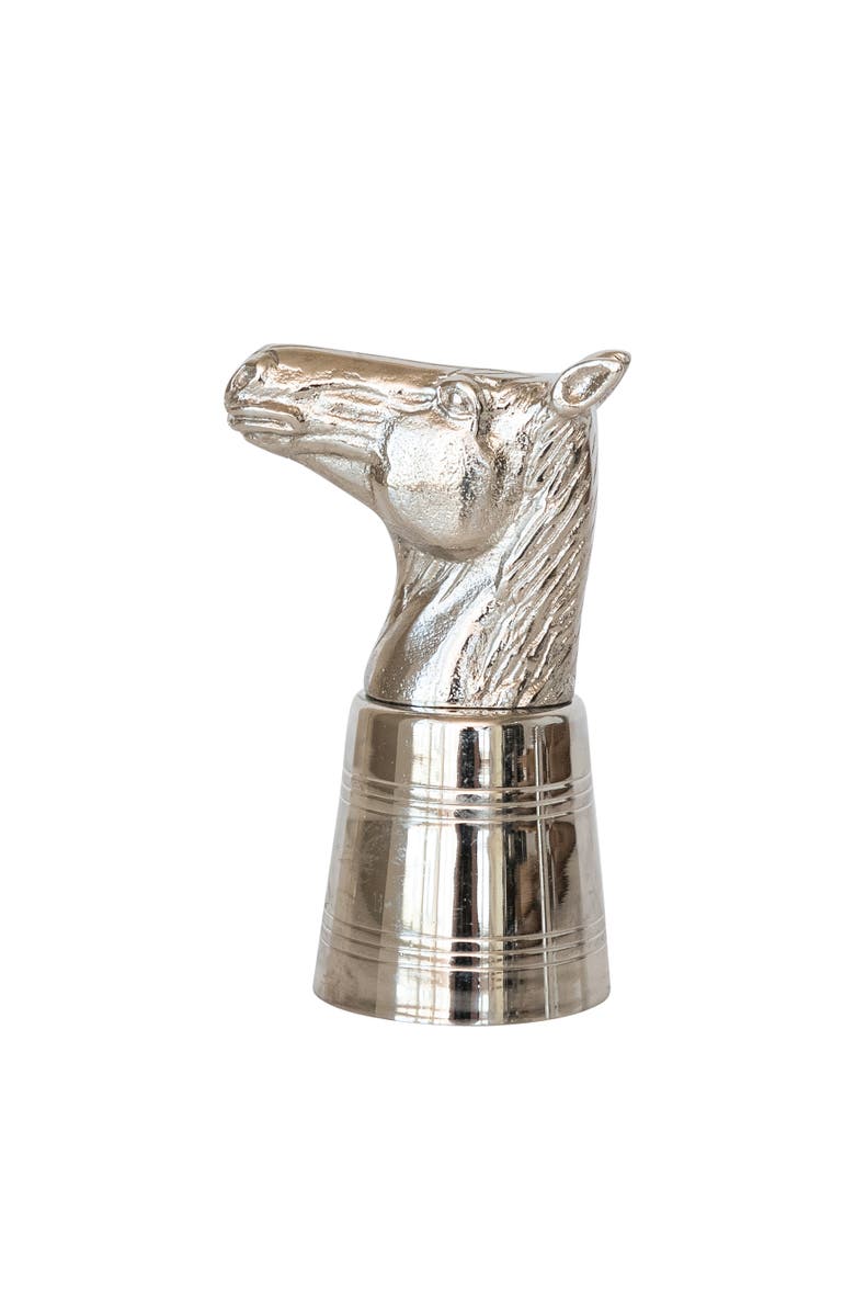 Storied Home 2 oz. Cast Aluminum and Stainless Steel Horse Head Jigger in Kraft Box, Nickel Finish, Main, color, Silver