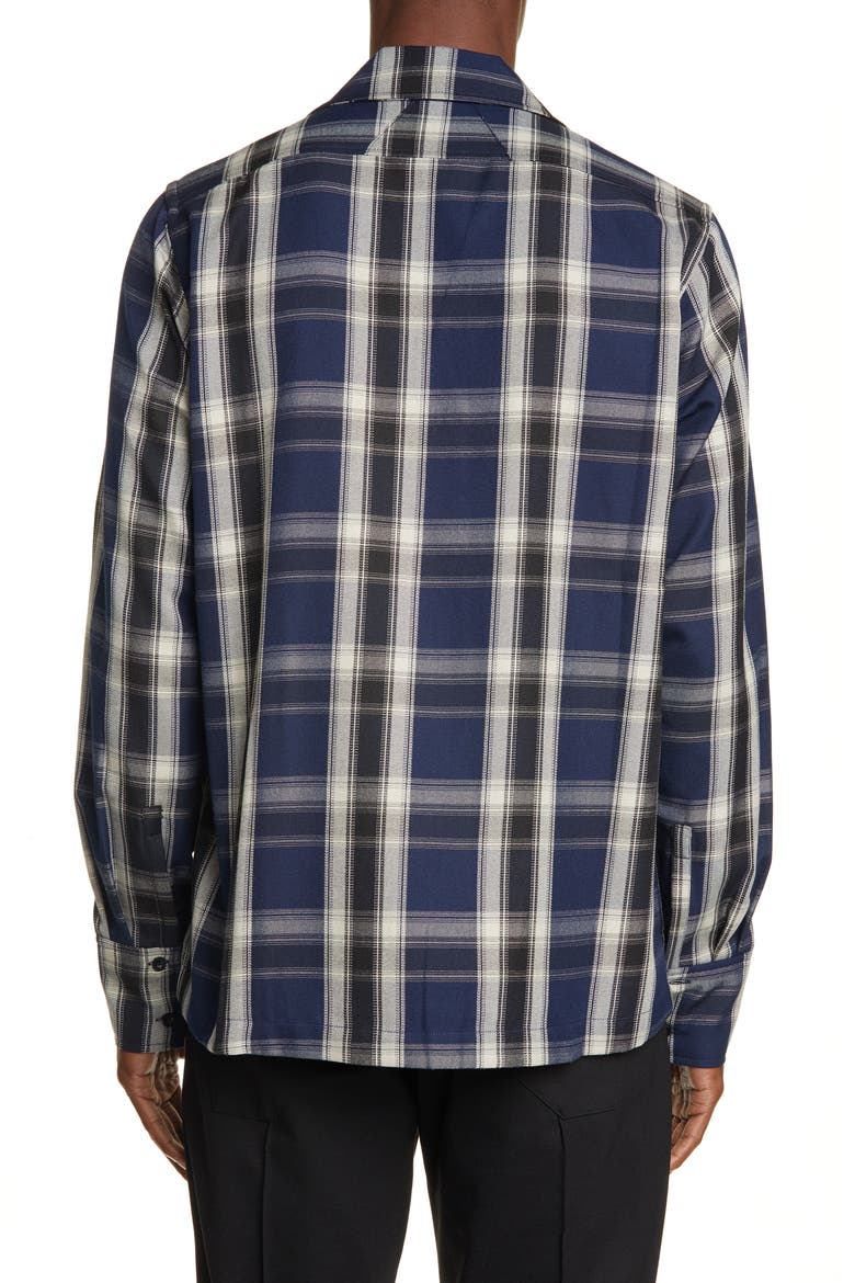 Plaid Button-Up Twill Overshirt, Alternate, color, BLUE/BLACK