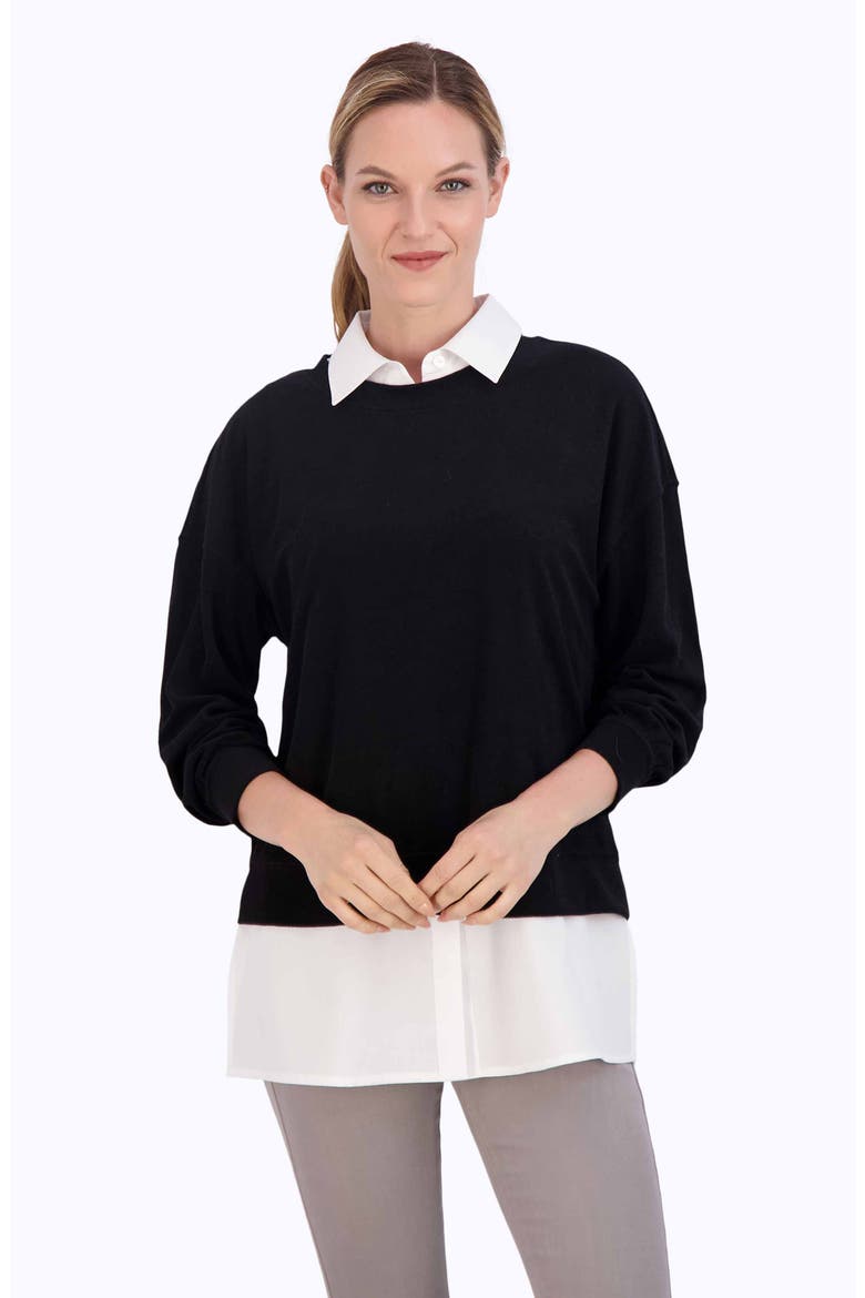 Sasha Mixed Media Sleeveless Layered Shirt, Alternate, color, WHITE