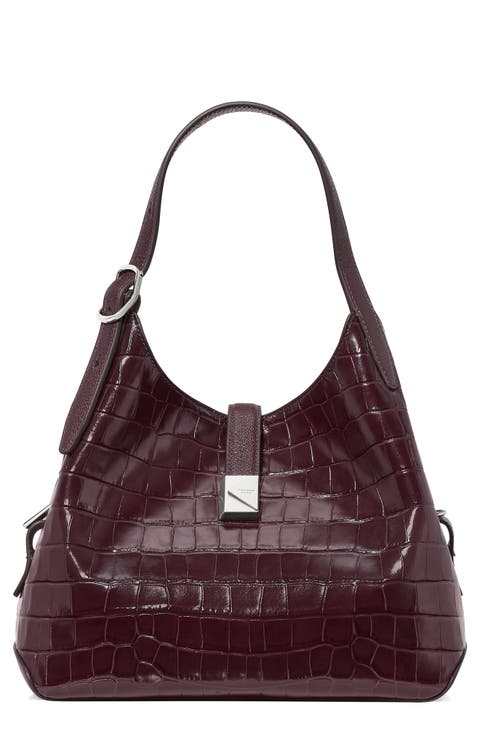 Deco Croc Embossed Leather Hobo Bag