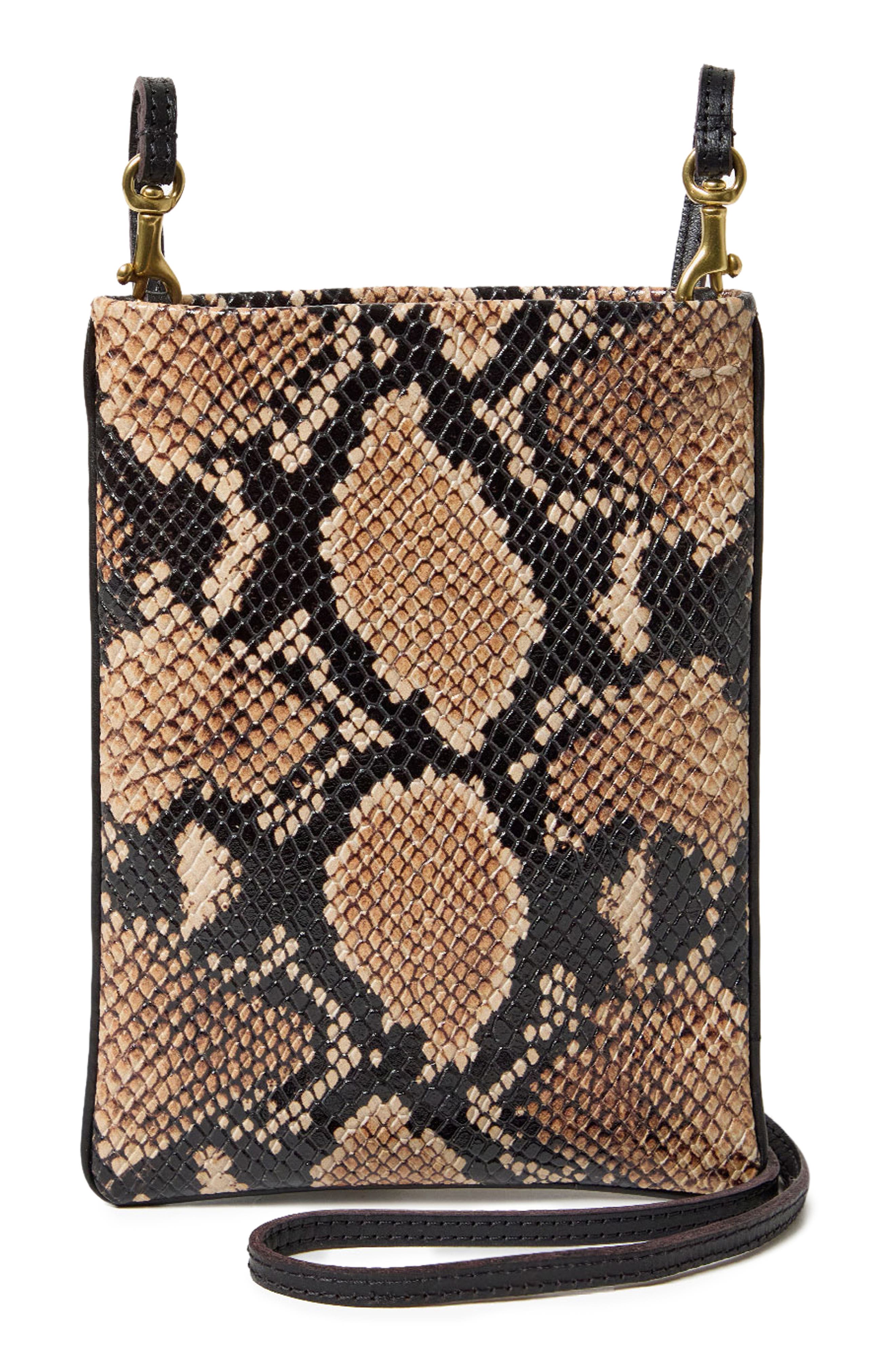 Clare V. Poche Snakeskin-Embossed Leather Crossbody Bag, Main, color, Tan