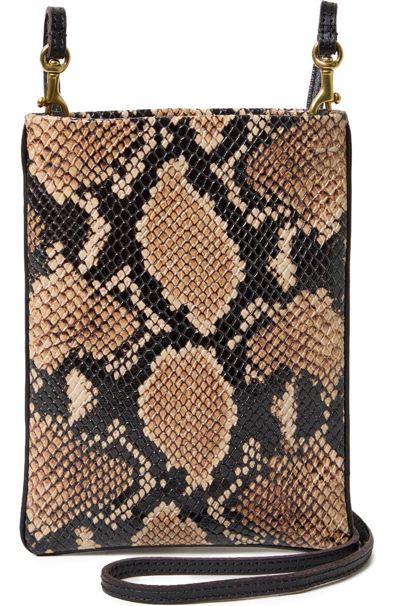 Clare V. Poche Snakeskin-Embossed Leather Crossbody Bag, Main, color, Tan