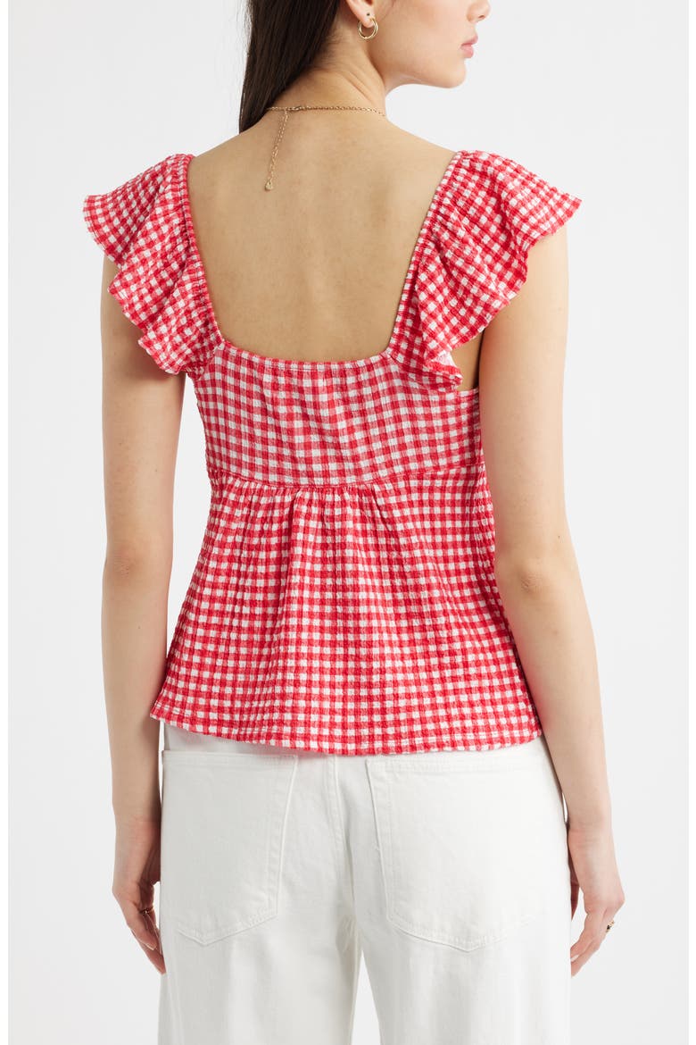 Flutter Sleeve Top, Alternate, color, RED- WHITE ROBIN GINGHAM